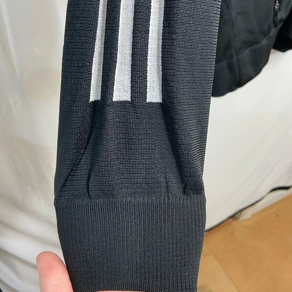 NWOT Adidas men’s black white‎ striped ID knit bomber jacket zip pocket large